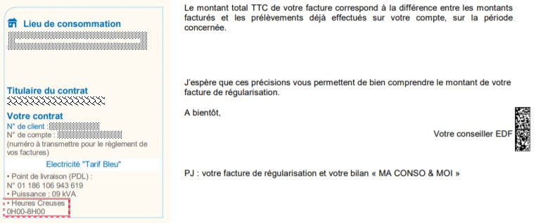 Connaître ses horaires heures creuses - facture